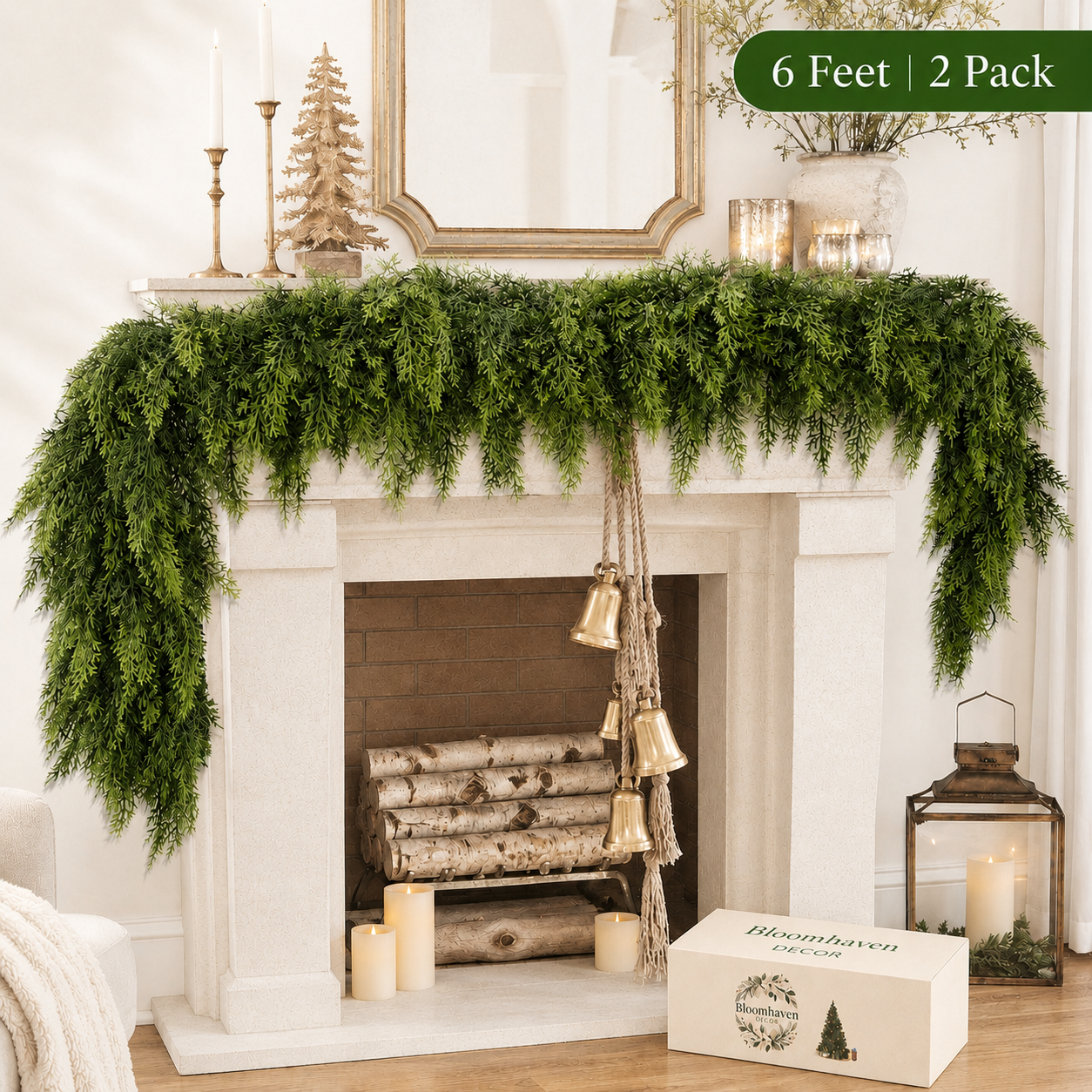 6 FT Real Touch Artificial Cedar Garlands, 2-Pack