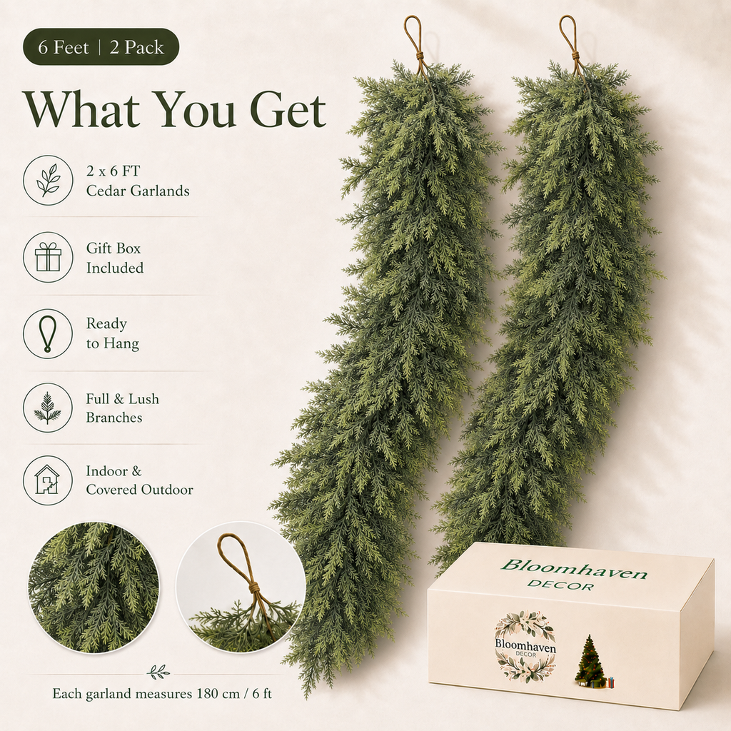 6 FT Real Touch Artificial Cedar Garlands, 2-Pack