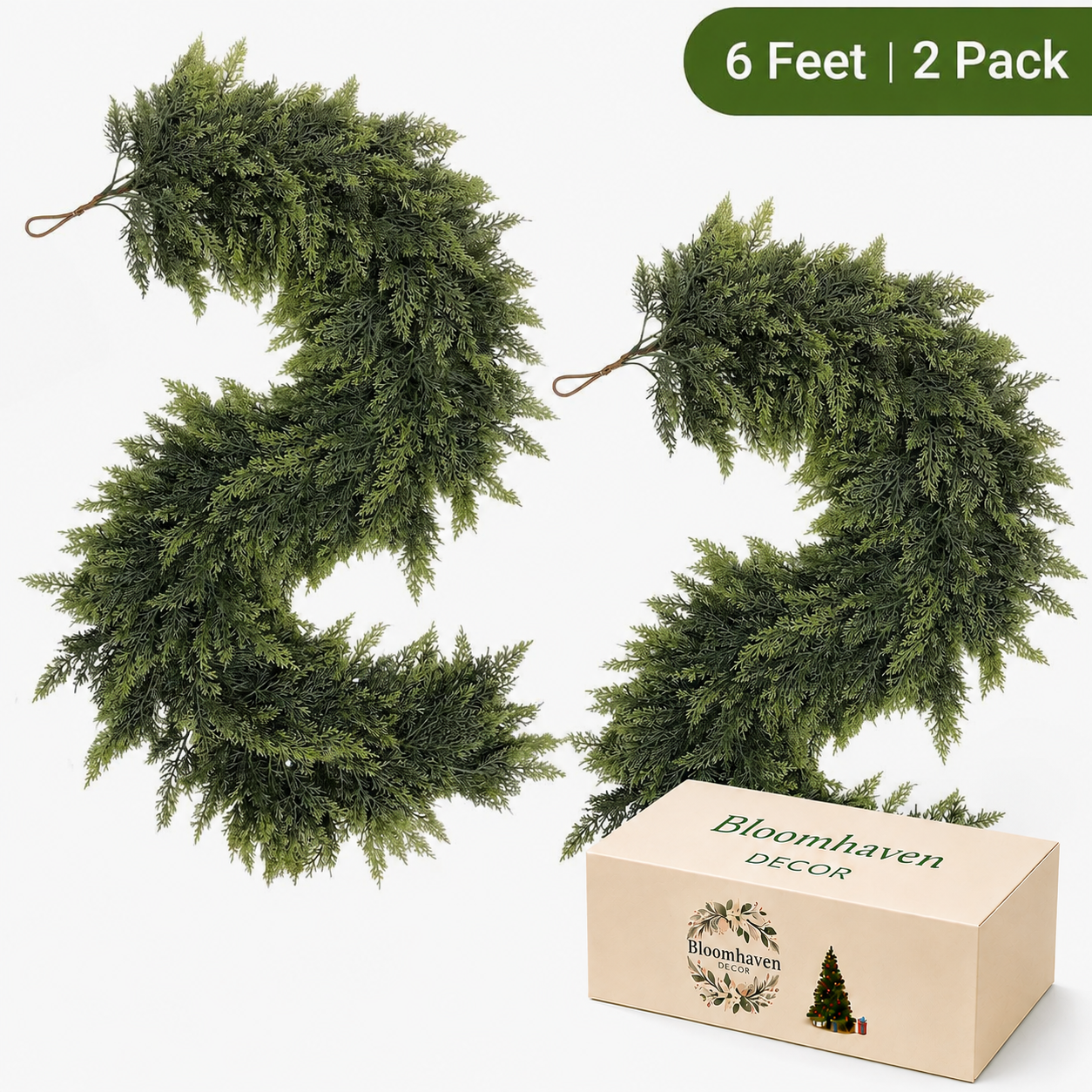 6 FT Real Touch Artificial Cedar Garlands, 2-Pack