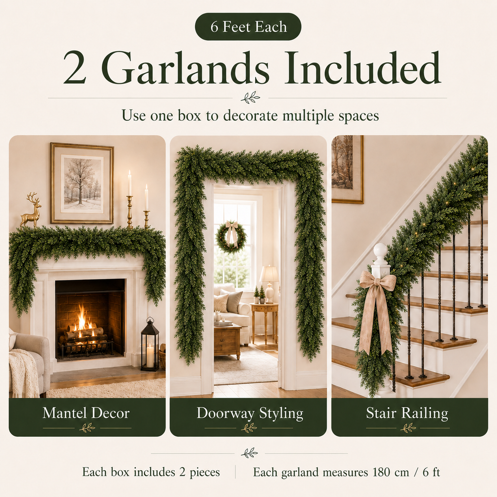 6 FT Real Touch Artificial Cedar Garlands, 2-Pack