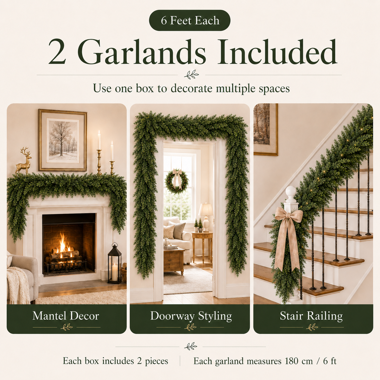 6 FT Real Touch Artificial Cedar Garlands, 2-Pack