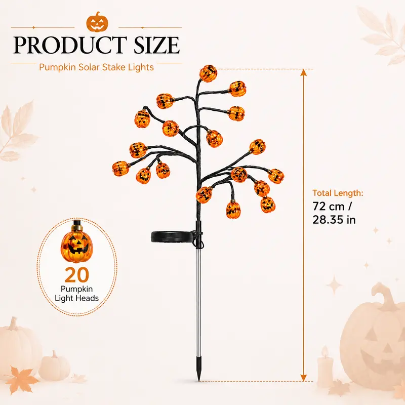 Pumpkin Solar Stake Lights – Halloween Outdoor Garden Decor (2, 4 or 8 Pack)