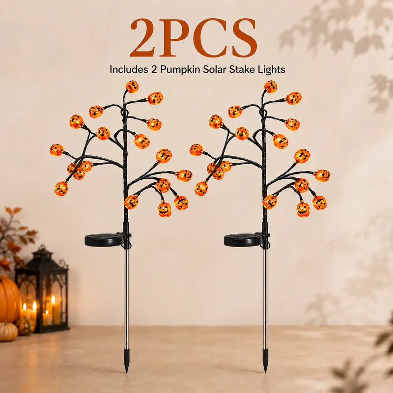 Pumpkin Solar Stake Lights – Halloween Outdoor Garden Decor (2, 4 or 8 Pack)