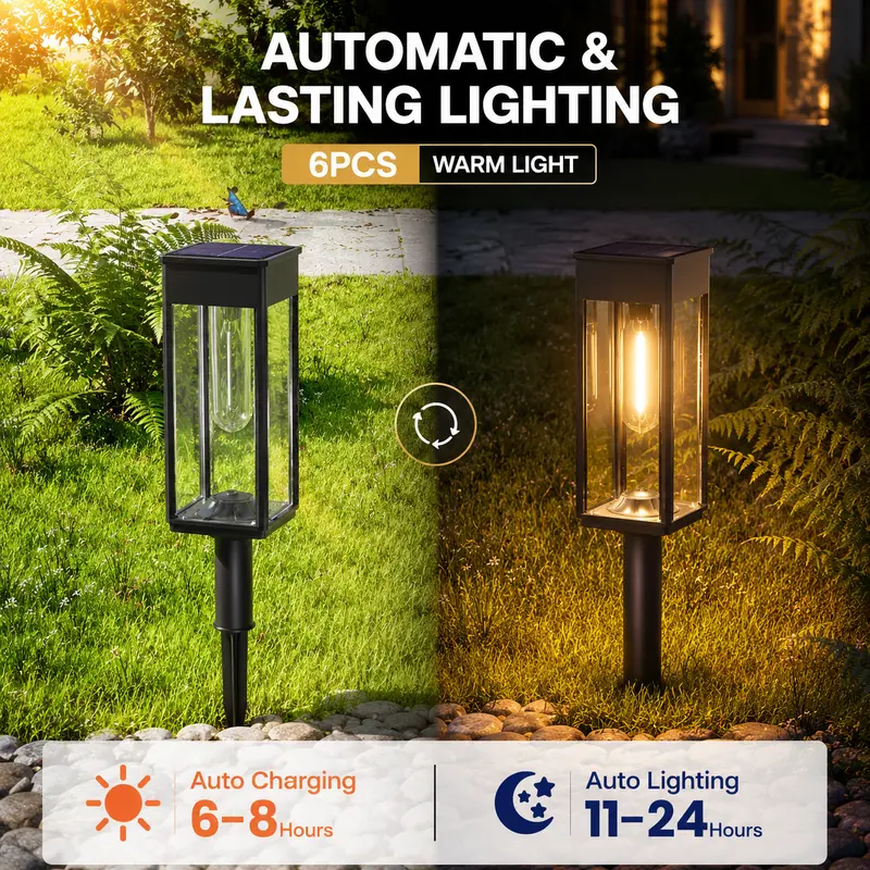 6 Pack Solar Pathway Lights – Waterproof Outdoor Garden Stakes (Warm or Cool White)
