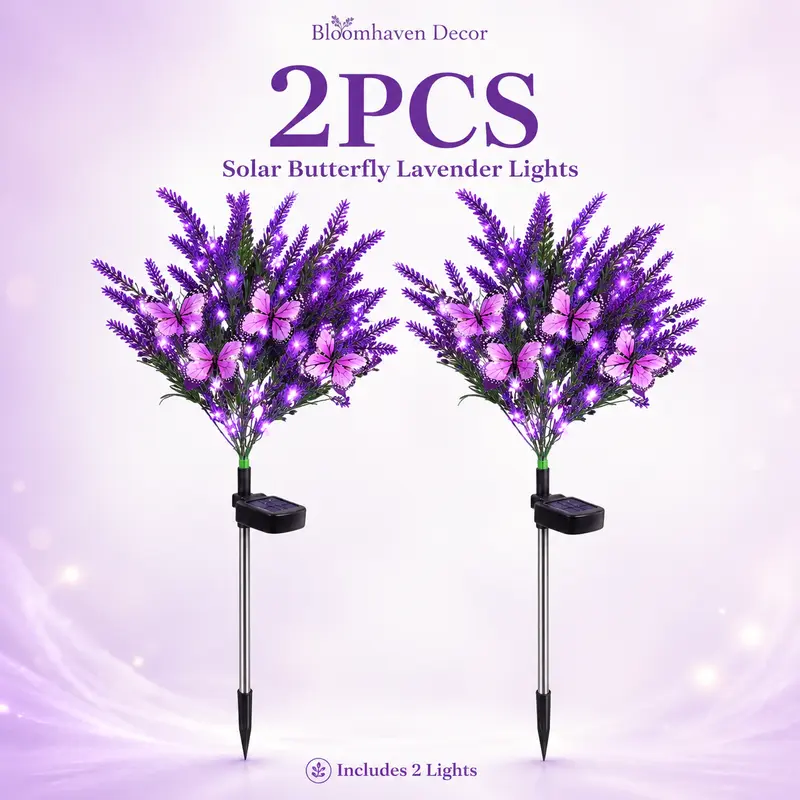 Solar Butterfly Lavender Garden Lights – Purple LED Stakes (2 or 4 Pack)