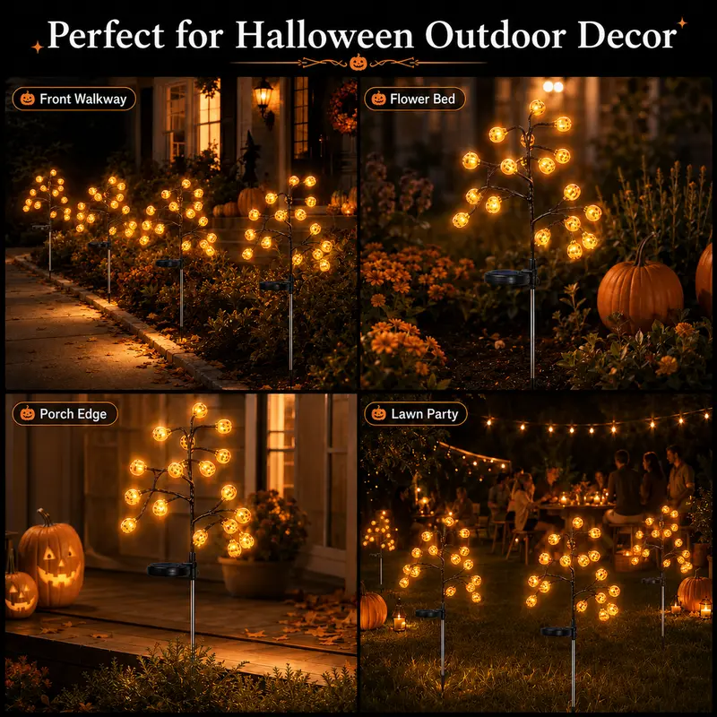 Pumpkin Solar Stake Lights – Halloween Outdoor Garden Decor (2, 4 or 8 Pack)