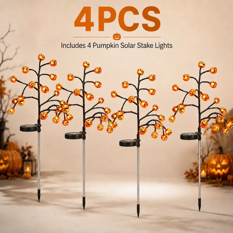 Pumpkin Solar Stake Lights – Halloween Outdoor Garden Decor (2, 4 or 8 Pack)