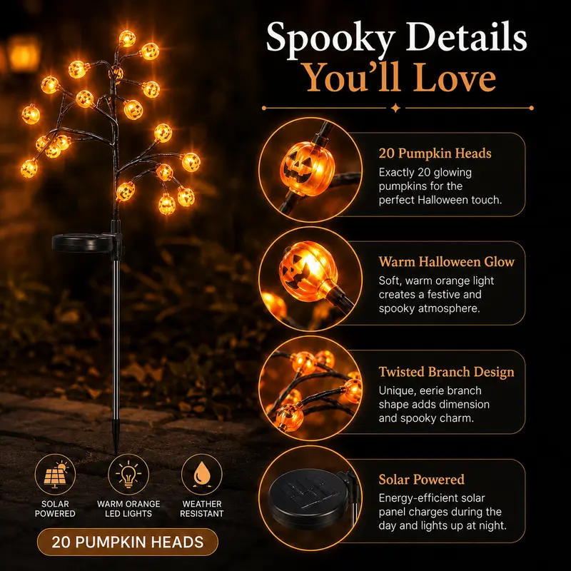 Pumpkin Solar Stake Lights – Halloween Outdoor Garden Decor (2, 4 or 8 Pack)