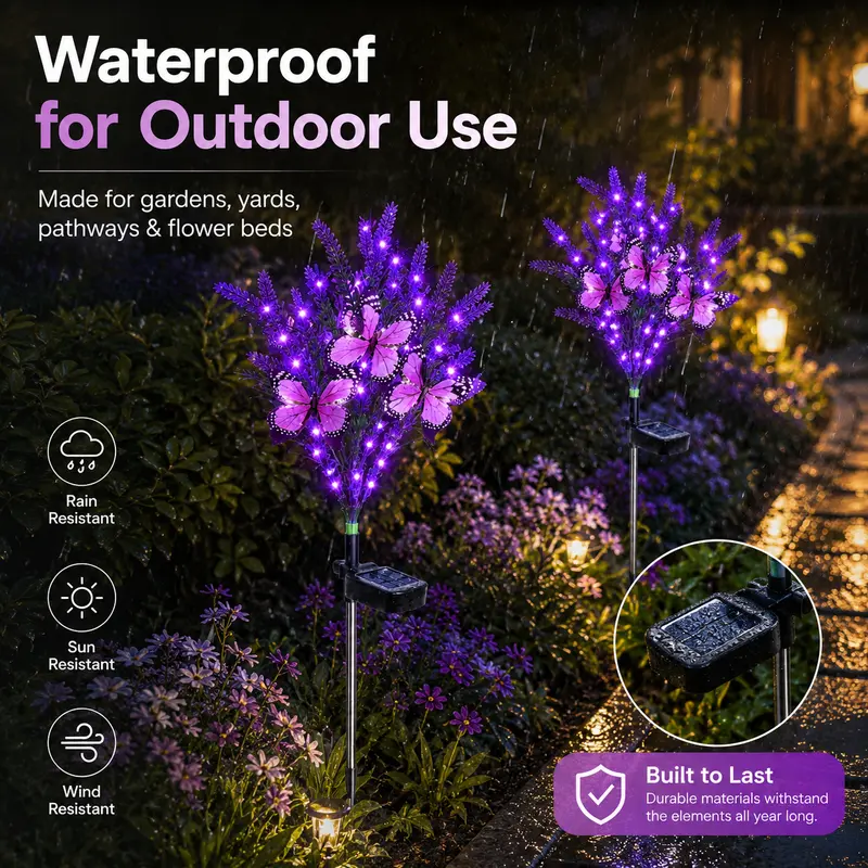 Solar Butterfly Lavender Garden Lights – Purple LED Stakes (2 or 4 Pack)