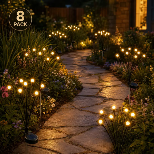 Outdoor Solar Firefly Garden Lights – Warm White LED Stakes (4 or 8 Pack)
