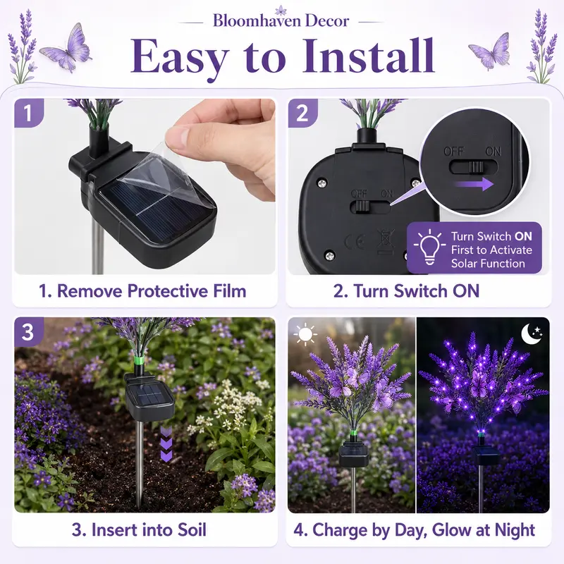 Solar Butterfly Lavender Garden Lights – Purple LED Stakes (2 or 4 Pack)