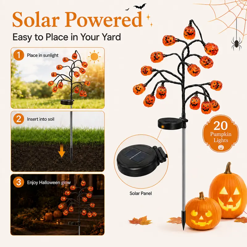 Pumpkin Solar Stake Lights – Halloween Outdoor Garden Decor (2, 4 or 8 Pack)